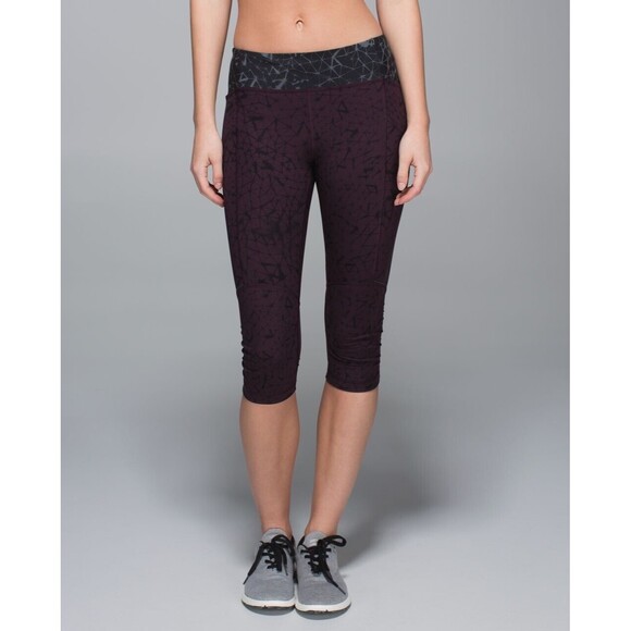 Lululemon Stash It Crop Leggings Womens 8 Burgundy Star Crushed Black Cherry - Picture 4 of 16